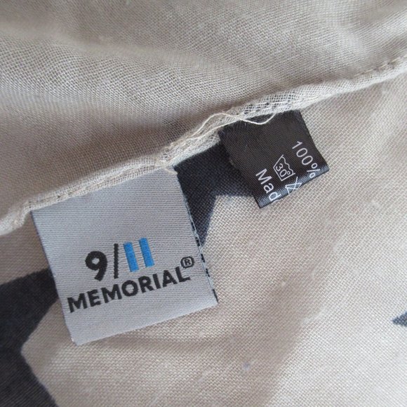 9/11 Memorial Oversized Scarf Patriotic Stars USA Scarf Toupe and Blue Polyester - Picture 5 of 7